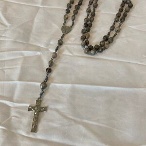 Silver and Brown Rosary Necklace